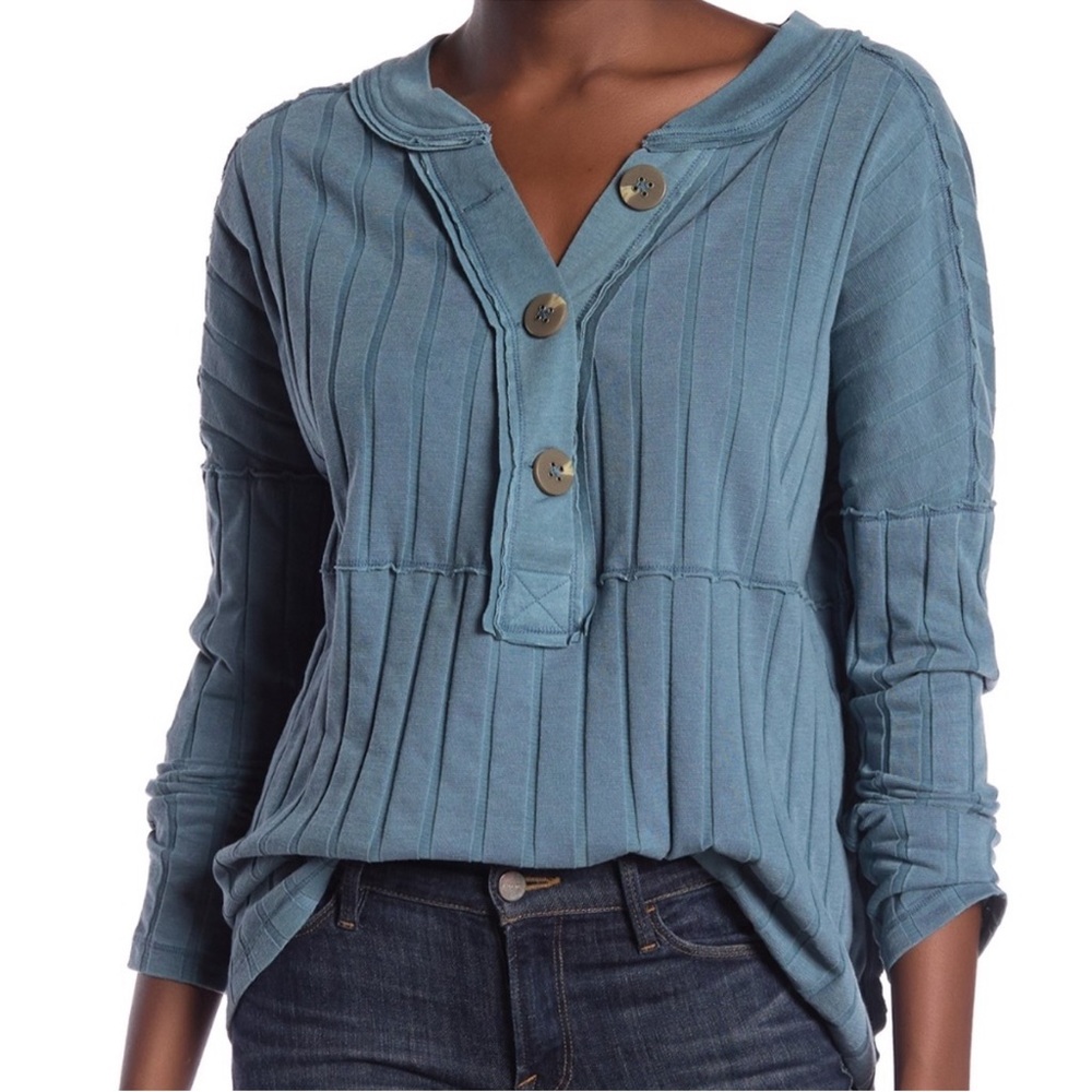Free People In the Mix Ribbed Henley Garden Sage Large